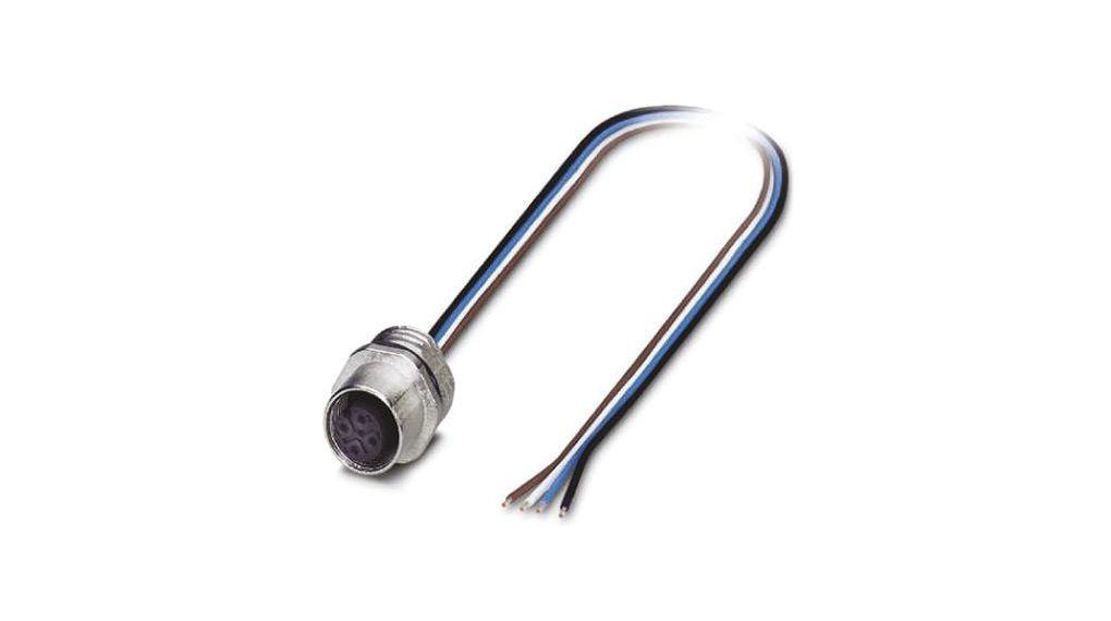 Circular Connector, 4 Contacts, Bulkhead Mount, M12 Connector, Plug, Female, IP67, SACC Series